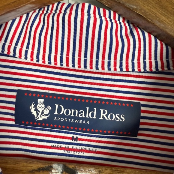 Donald Ross Patriotic Striped Performance Golf Polo Mens Medium Stretch - Picture 3 of 7